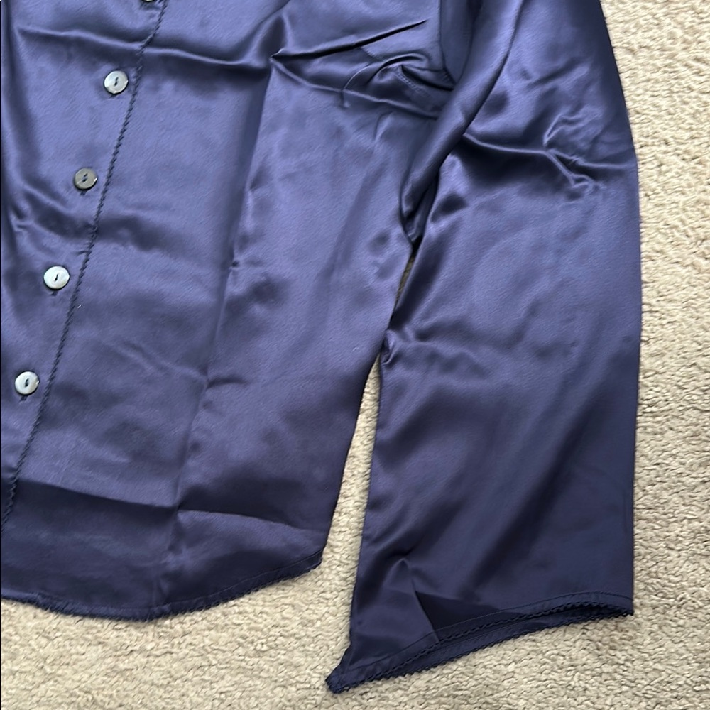 Luxurious Navy Blue 100% Silk Pajama Set with beautiful detailing - Picture 5 of 9